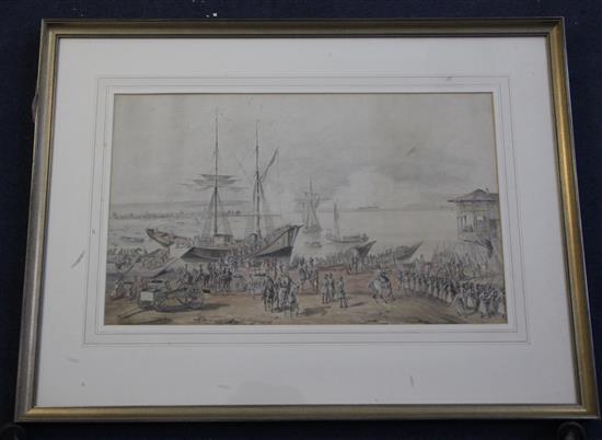 19th century English School Turkish troops embarking 11 x 18.25in.